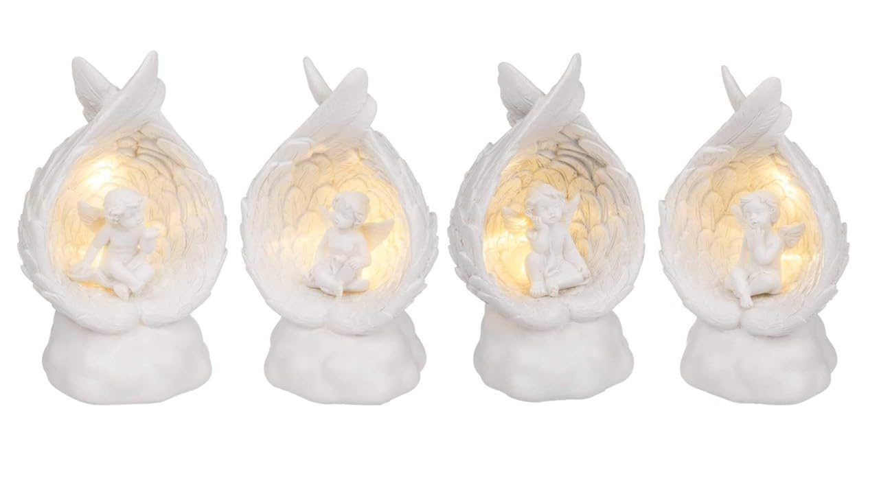 Out of the blue LED Decorative Figurine Sitting Angel Random Selection of 4 Similar Motifs Angel Figurine Putte Decorative Angel Light Decoration Dimensions (H x W x D): 12 x 7 x 5.5 cm, White