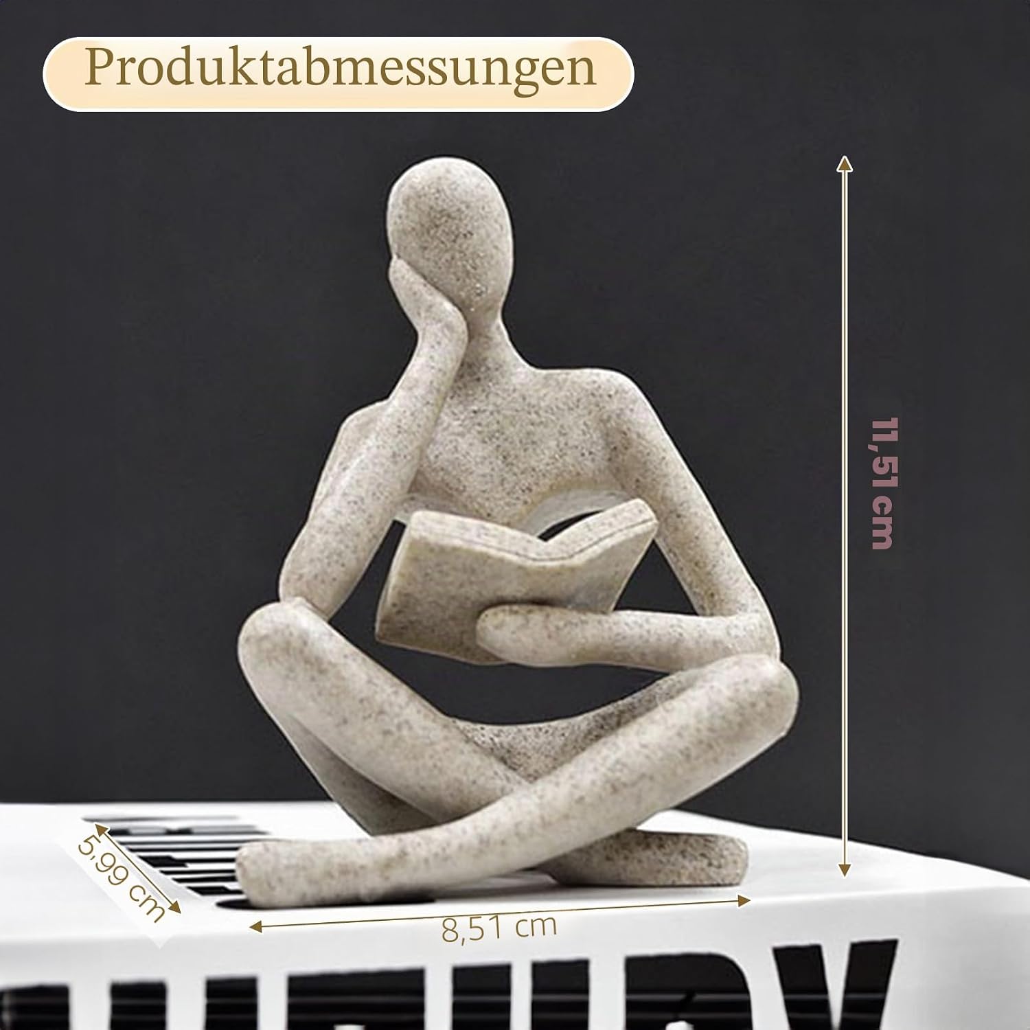 UTTCMK Bookshelf Decoration Thinker Statue Abstract Art Reading Thinking Sculpture Figurine Aesthetic Modern Home Decoration for Living Room Office Shelves Coffee Table Desk Decoration (Beige)