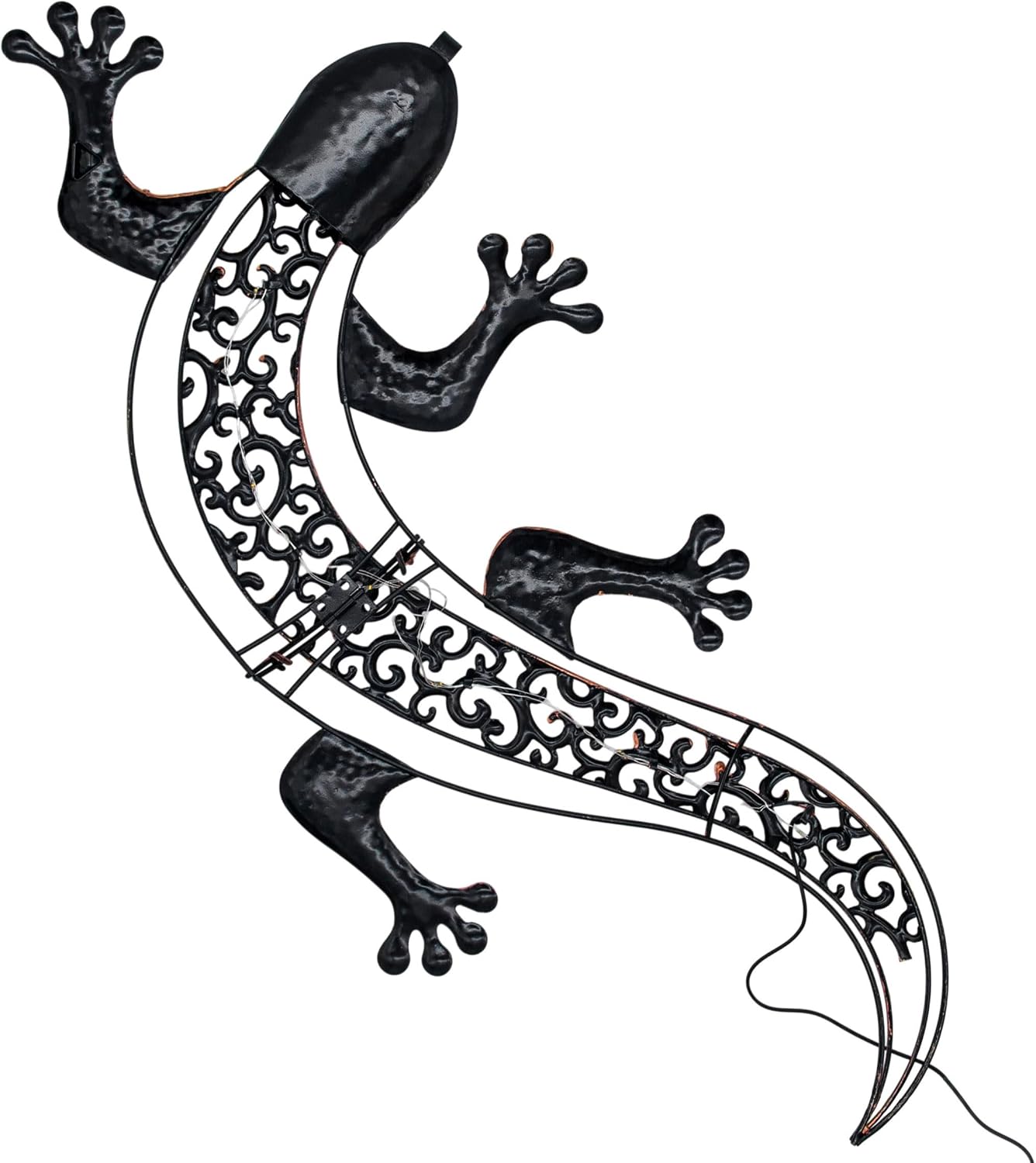 Solar Wall Picture Gecko in Bronze with 10 LEDs and Twilight 69 x 36 cm | Metal Wall Decoration for Outdoor Use Warm White Illuminated Lighting Wall Light Garden Light Decorative Light Mood Light