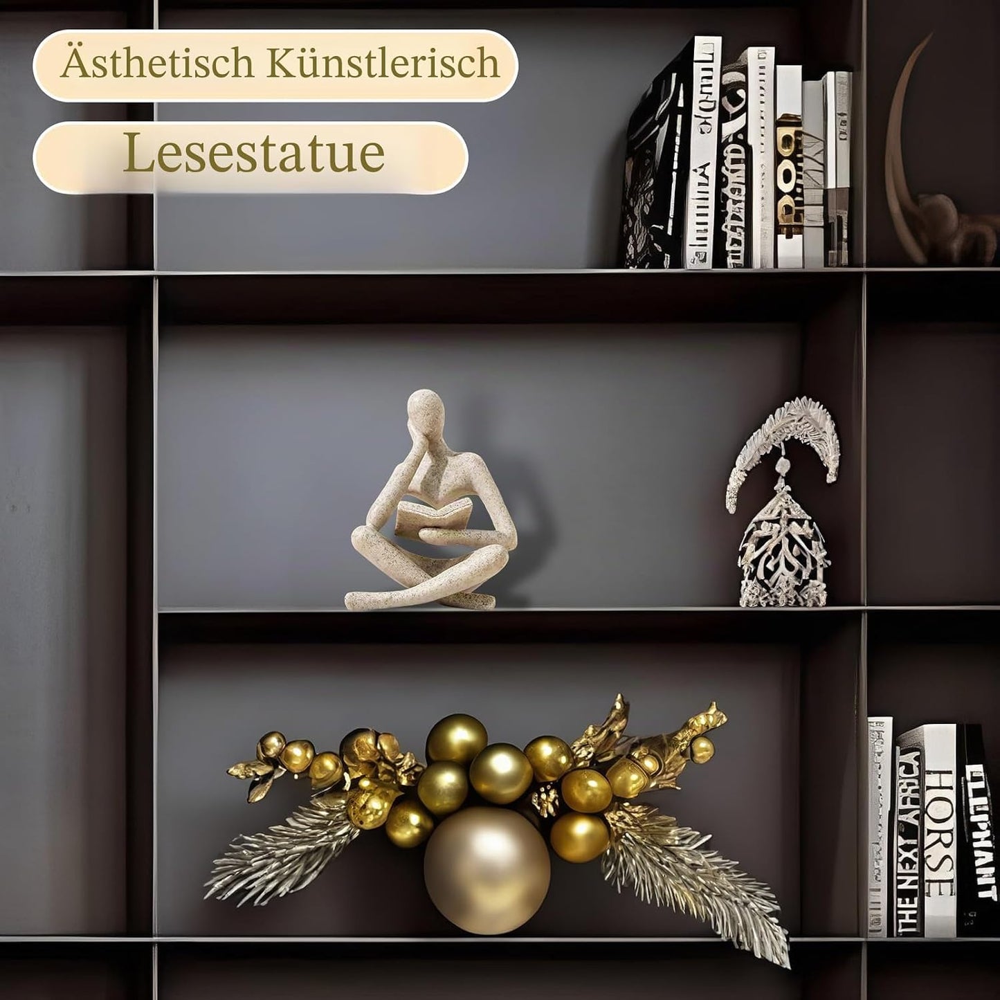 UTTCMK Bookshelf Decoration Thinker Statue Abstract Art Reading Thinking Sculpture Figurine Aesthetic Modern Home Decoration for Living Room Office Shelves Coffee Table Desk Decoration (Beige)