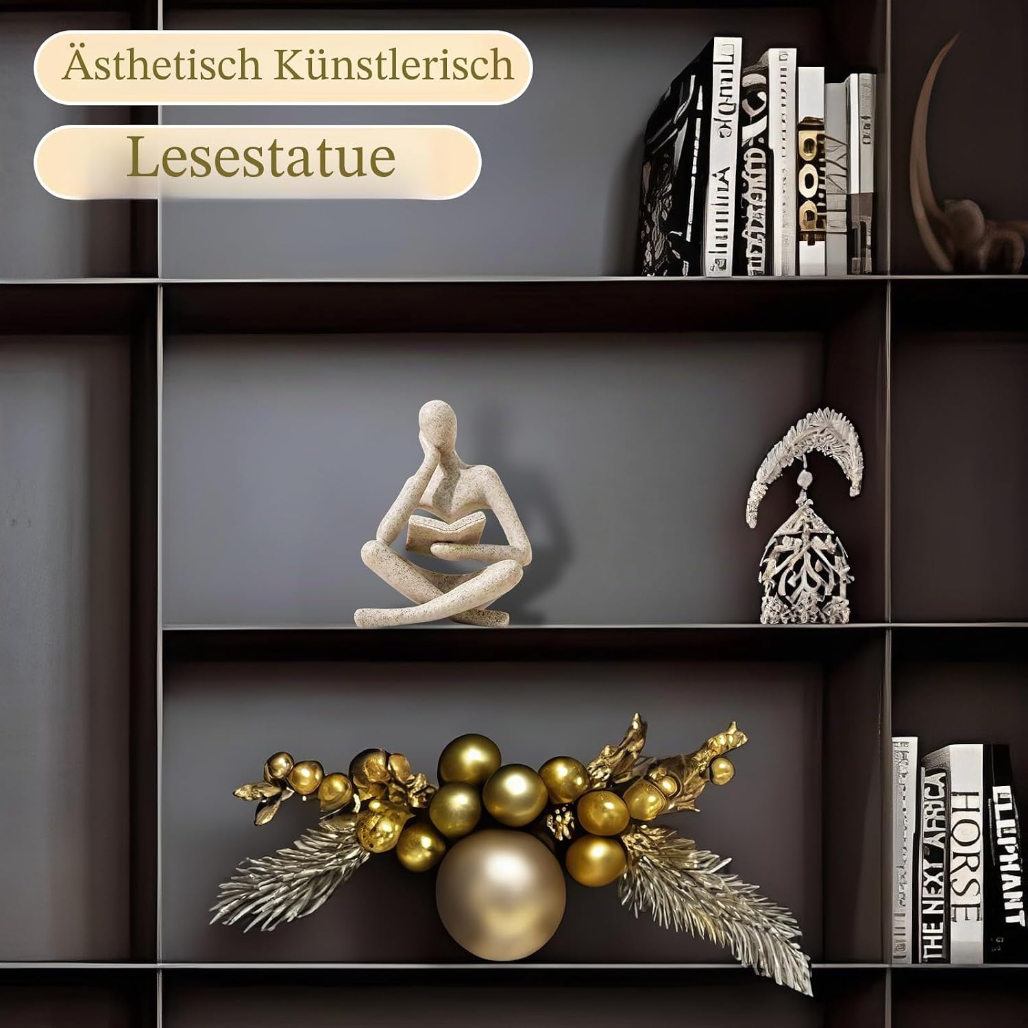UTTCMK Bookshelf Decoration Thinker Statue Abstract Art Reading Thinking Sculpture Figurine Aesthetic Modern Home Decoration for Living Room Office Shelves Coffee Table Desk Decoration (Beige)