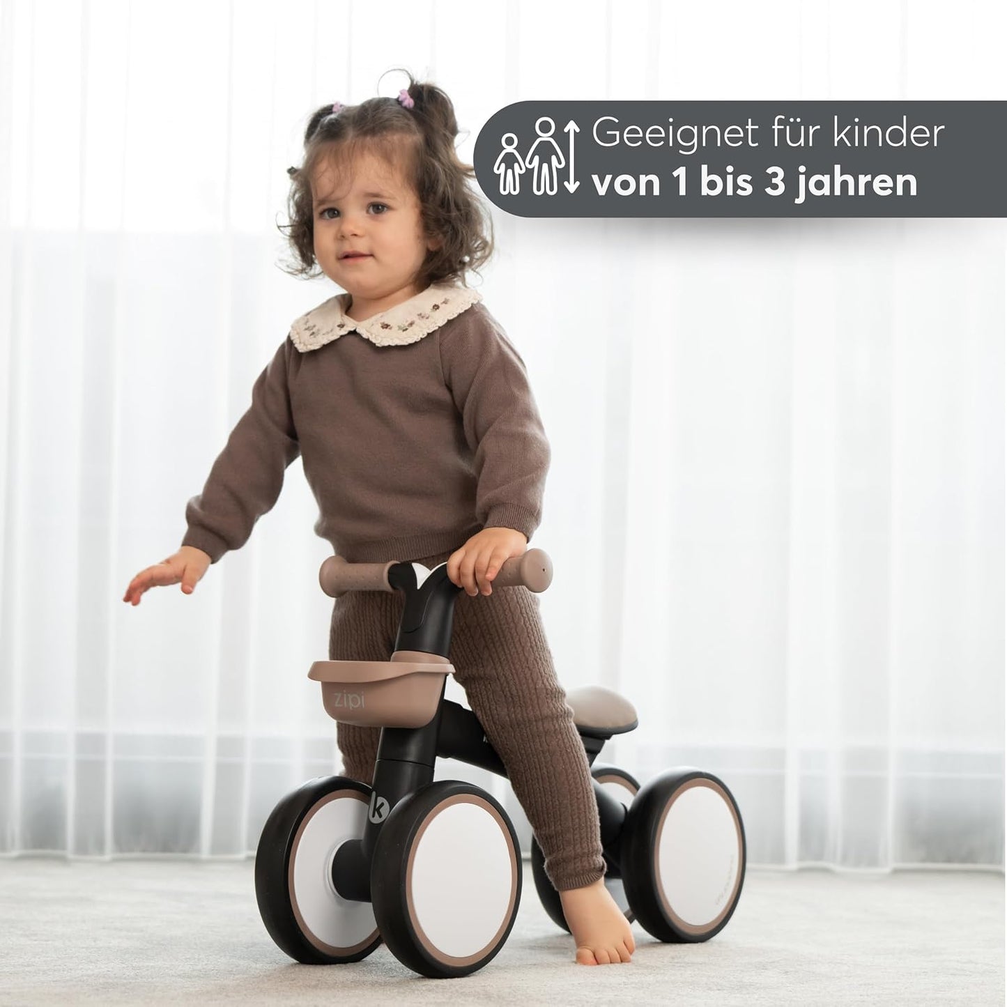 KikkaBoo Zipi Bicycle Without Pedals, Balance Bike with Basket, Adjustable, Children's Toy, Baby Gift