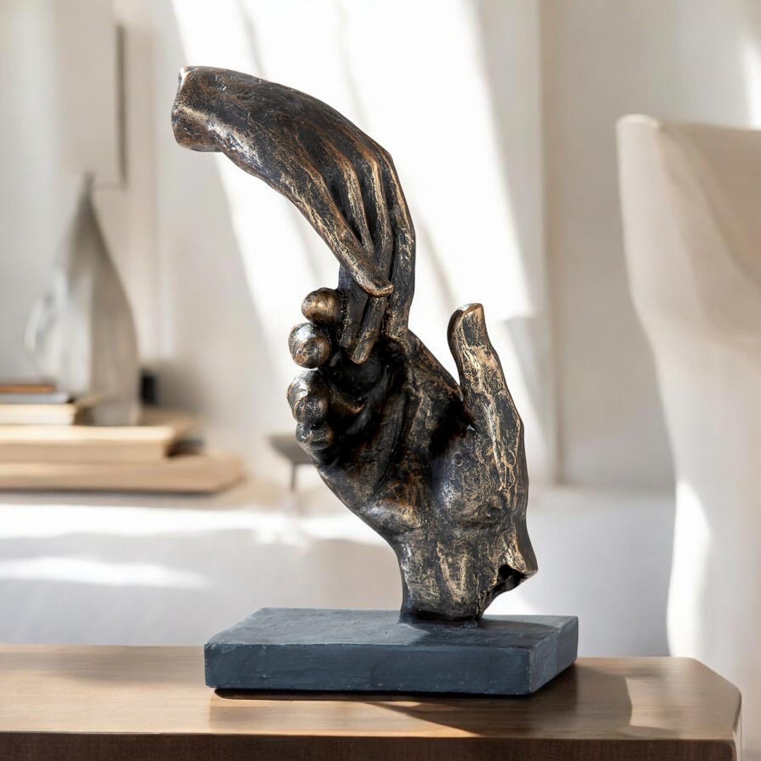 Casablanca Two Hands Decorative Bronze Resin Statue Living Room Office Decoration H 21 cm x W 13 cm Modern Sculptures
