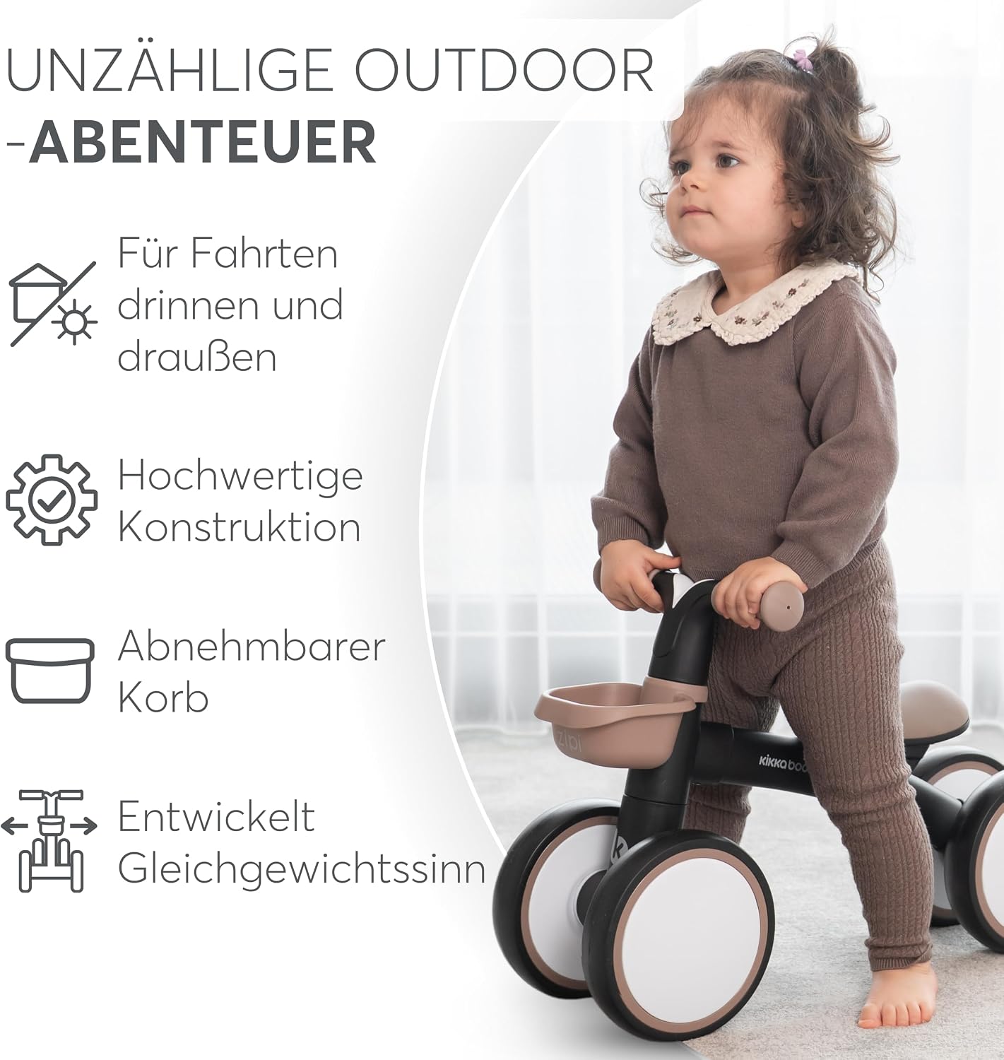 KikkaBoo Zipi Bicycle Without Pedals, Balance Bike with Basket, Adjustable, Children's Toy, Baby Gift