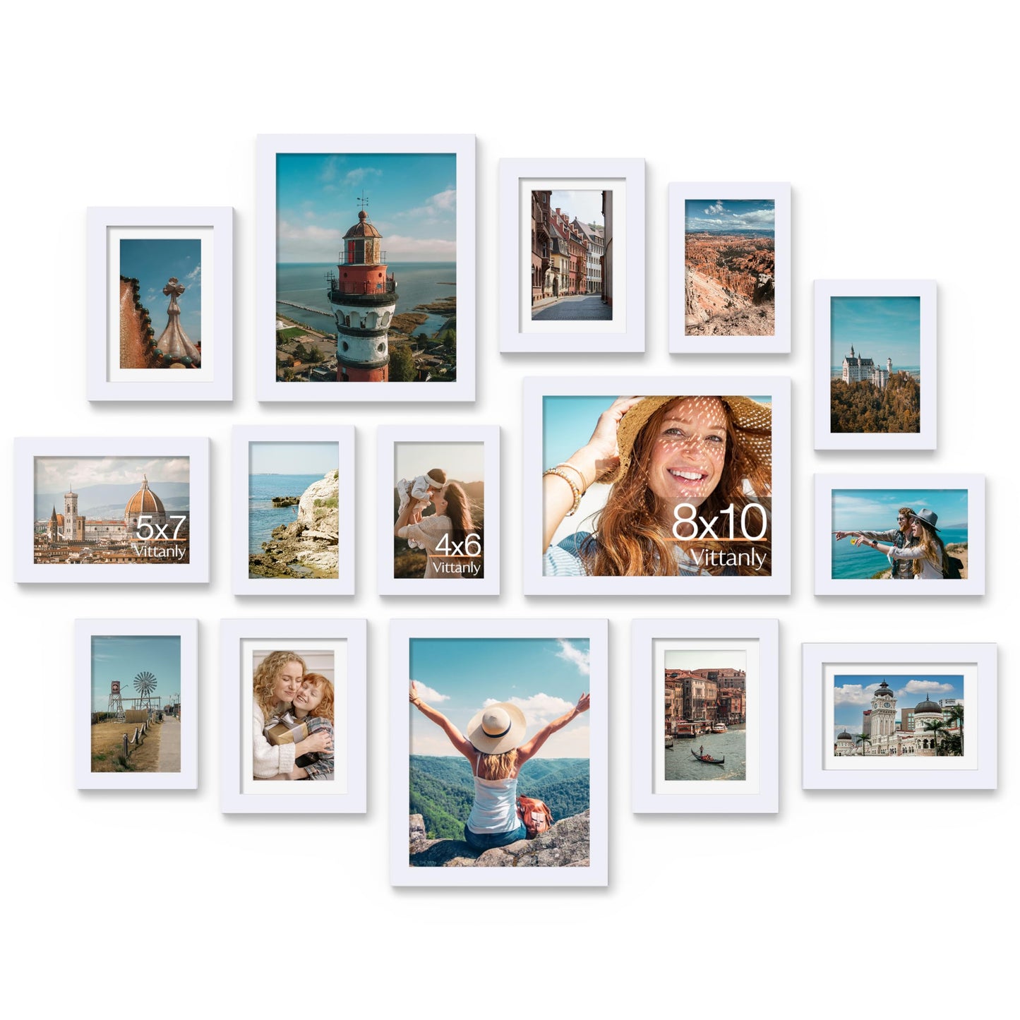Vittanly 15 Pack Picture Frames Collage Wall Decor for Mounting or Tabletop Display, Gallery Frame Set for Family, Multi Sizes Including 3pcs 8x10, 6pcs 5x7, 6pcs 4x6, Black
