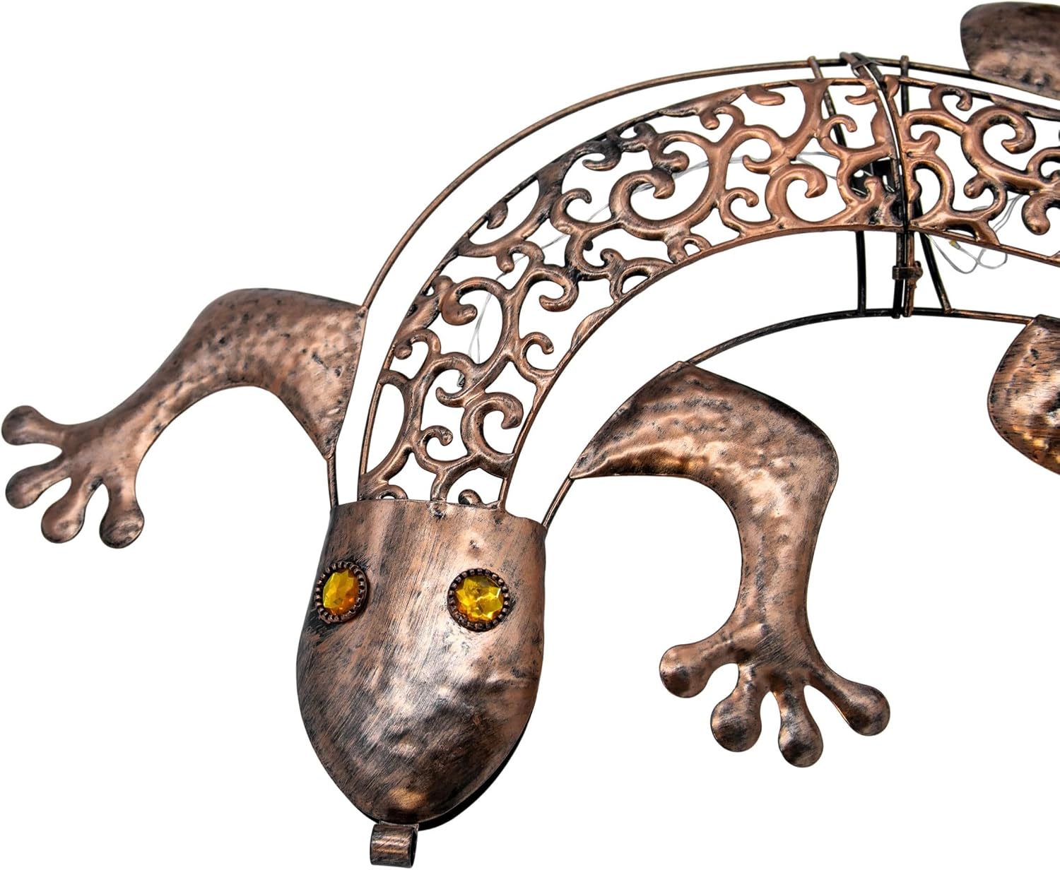 Solar Wall Picture Gecko in Bronze with 10 LEDs and Twilight 69 x 36 cm | Metal Wall Decoration for Outdoor Use Warm White Illuminated Lighting Wall Light Garden Light Decorative Light Mood Light