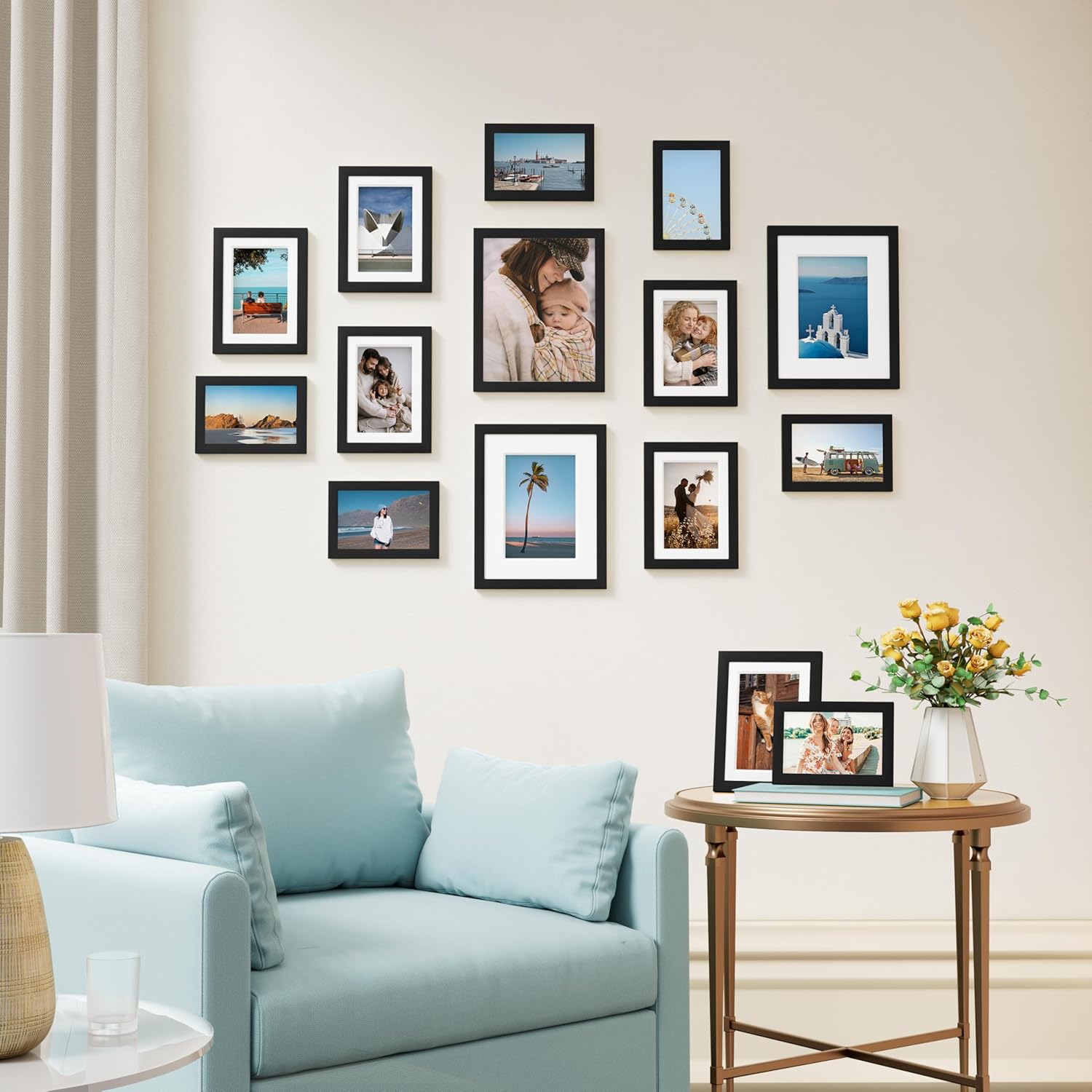 Vittanly 15 Pack Picture Frames Collage Wall Decor for Mounting or Tabletop Display, Gallery Frame Set for Family, Multi Sizes Including 3pcs 8x10, 6pcs 5x7, 6pcs 4x6, Black