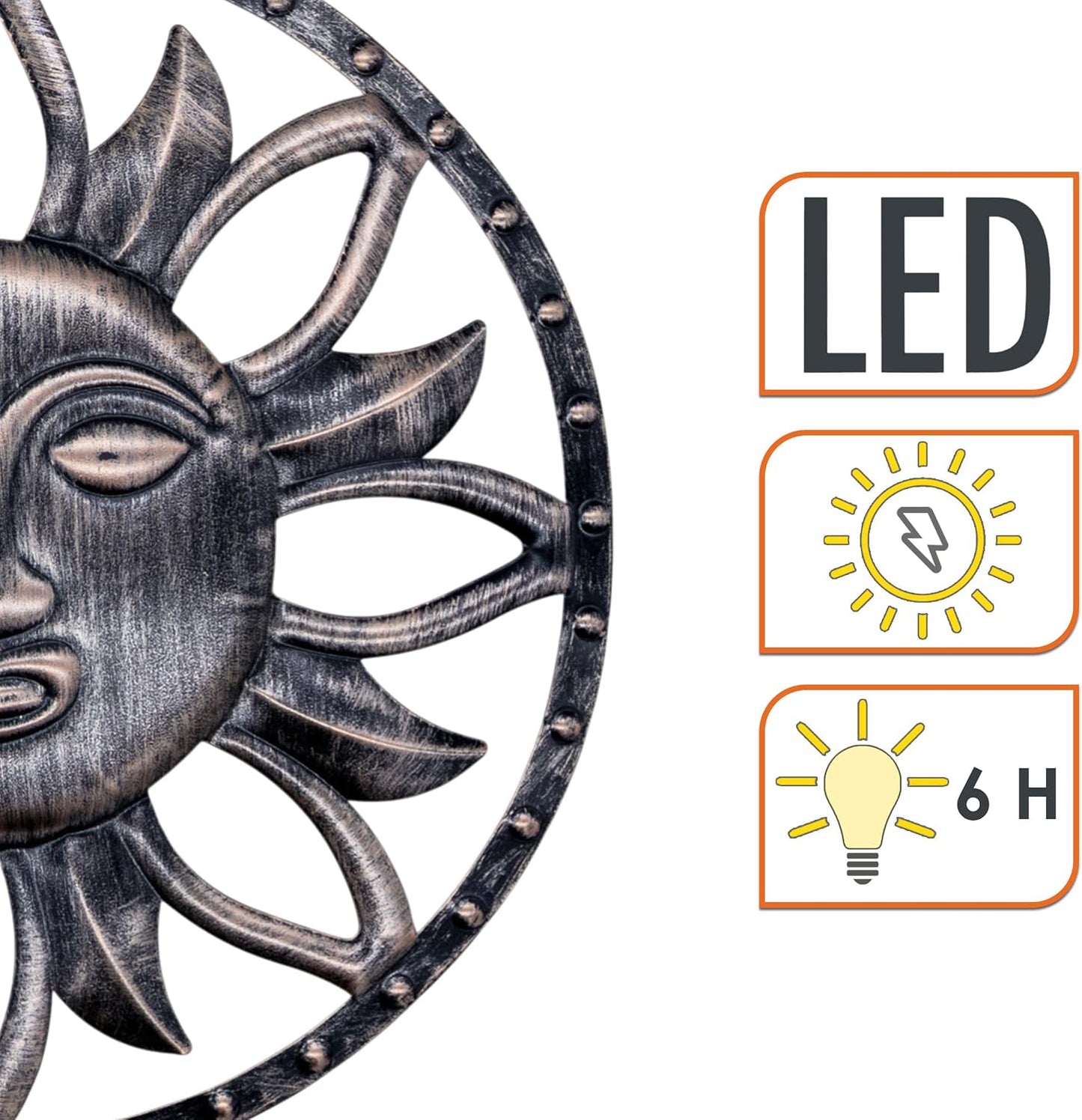 Spetebo Solar Wall Picture Sun in Bronze with 25 LEDs - 37 cm | Garden decorative wall lighting wall light garden light decorative light mood light
