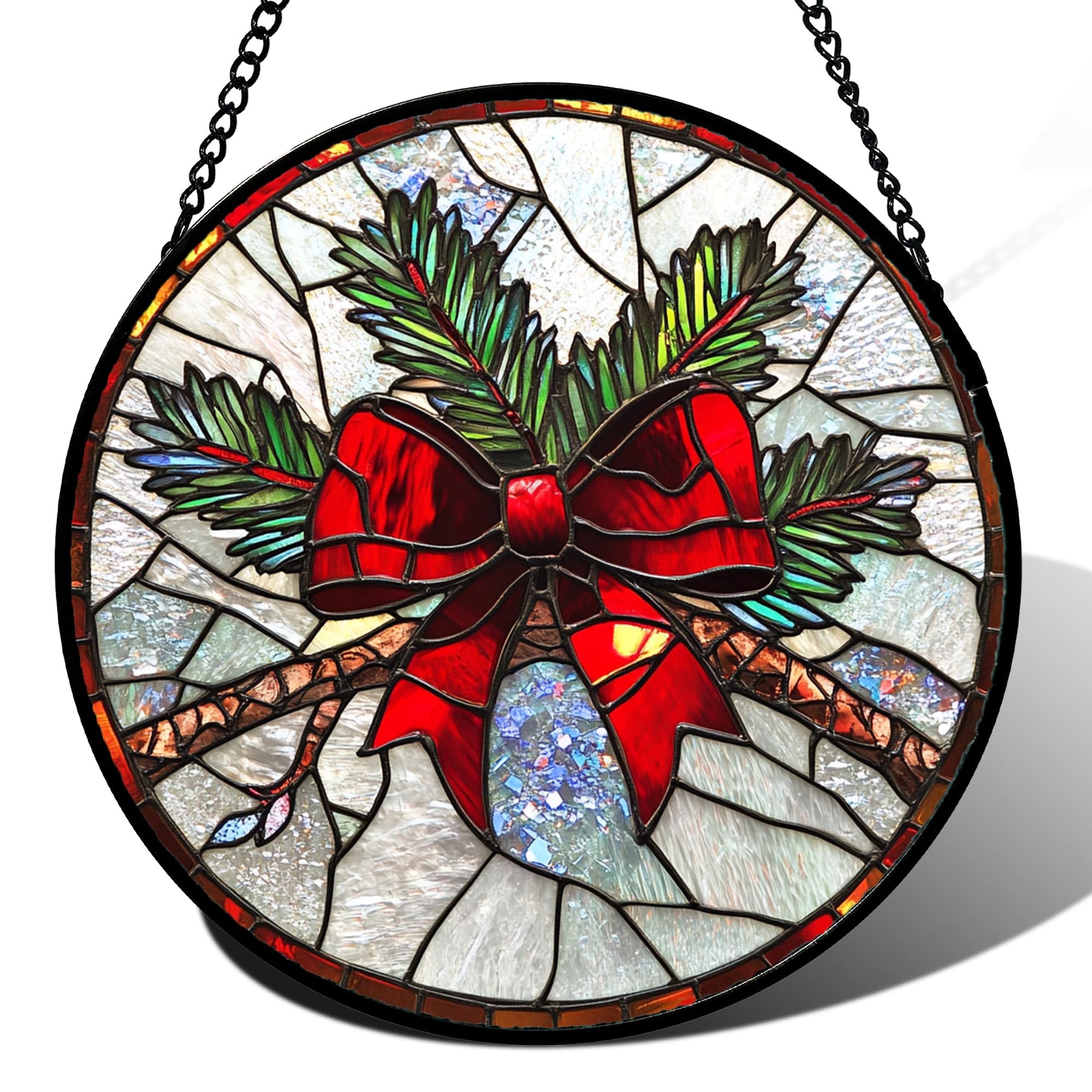 Stained Glass Window Hanging, Blue and White Waves Suncatcher Diamond Glass Panel Landscape Sun Catchers Decor for Birthday for Women, Men, Wife, Aunt, and Mom 7.8 in