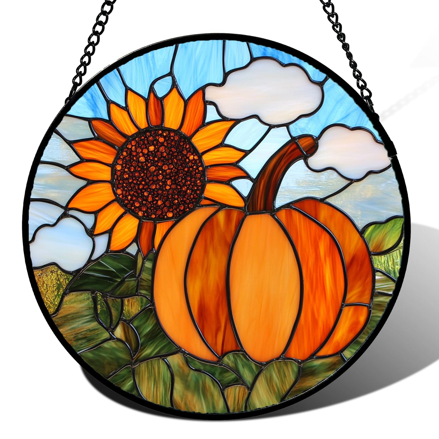 Stained Glass Window Hanging, Blue and White Waves Suncatcher Diamond Glass Panel Landscape Sun Catchers Decor for Birthday for Women, Men, Wife, Aunt, and Mom 7.8 in
