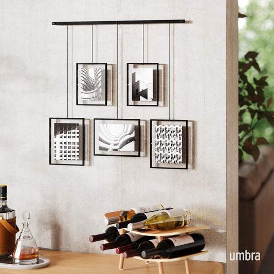 Umbra Exhibit Picture Frame Gallery Set, Adjustable Wall Collage Displays Five Photos (Two 4x6 and Three 5x7), Set of 5, Black